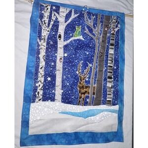 Hand Made Quilt Wall Hanging 23x31 Country Cabin Woods Cottage Core Deer Owl